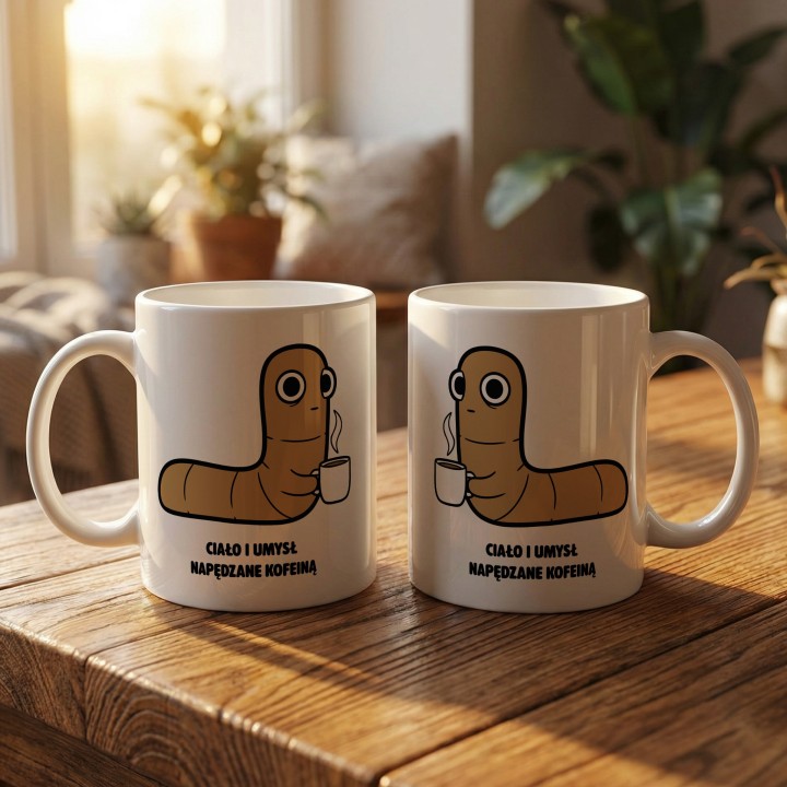 Kubek Ciało i umysł napędzane kofeiną | Typowy Robak dla kawosza
