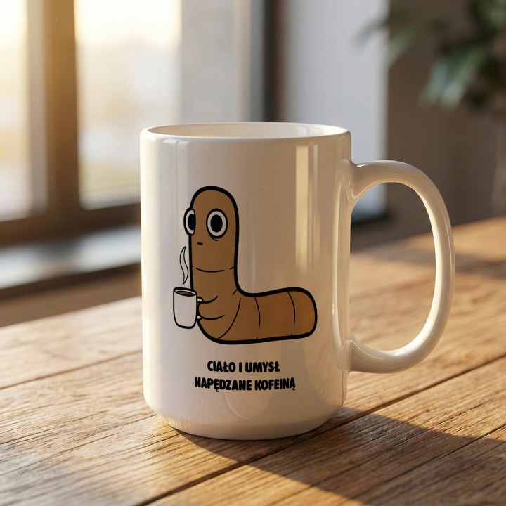 Kubek Ciało i umysł napędzane kofeiną | Typowy Robak dla kawosza