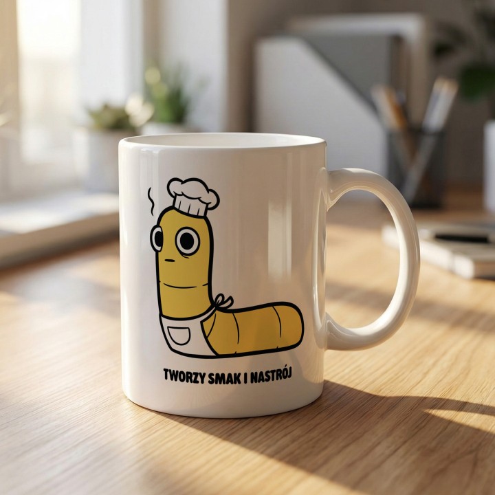 Kubek z nadrukiem Tworzy smak i nastrój | Typowy Robak dla kucharza