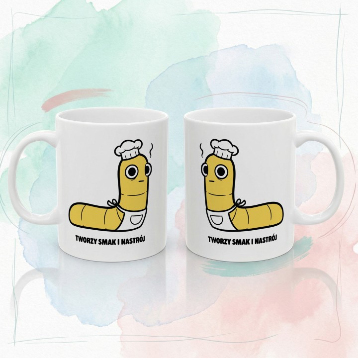 Kubek z nadrukiem Tworzy smak i nastrój | Typowy Robak dla kucharza