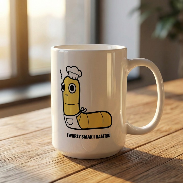 Kubek z nadrukiem Tworzy smak i nastrój | Typowy Robak dla kucharza