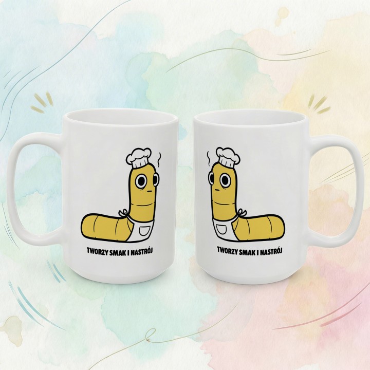 Kubek z nadrukiem Tworzy smak i nastrój | Typowy Robak dla kucharza