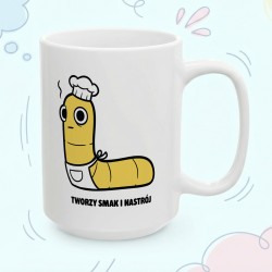 Kubek z nadrukiem Tworzy smak i nastrój – Typowy Robak dla szefa kuchni