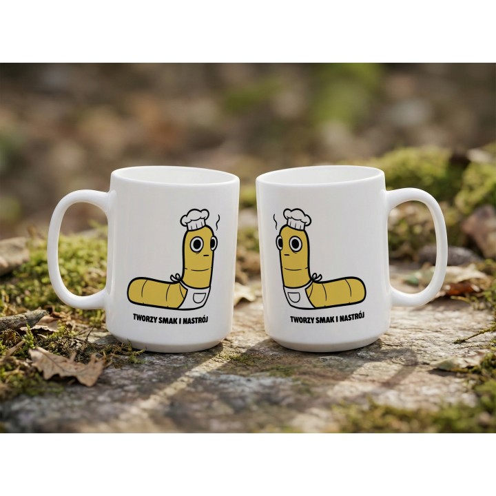 Kubek z nadrukiem Tworzy smak i nastrój | Typowy Robak dla kucharza