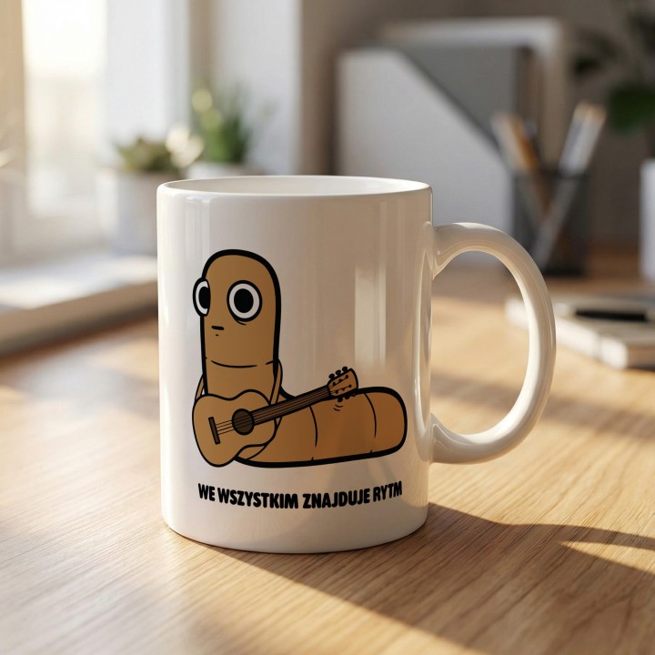 Kubek z nadrukiem We wszystkim znajduje rytm | Typowy Robak dla muzyka