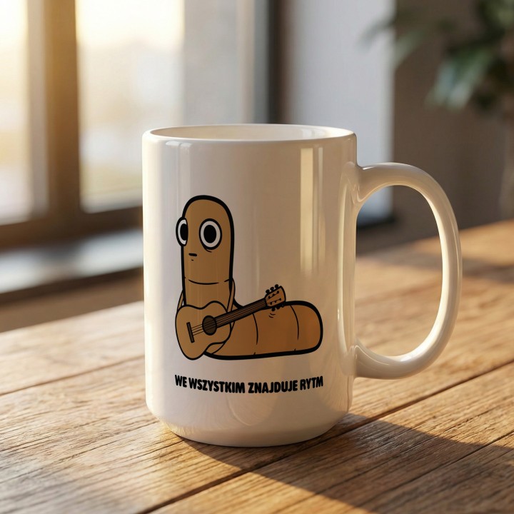Kubek z nadrukiem We wszystkim znajduje rytm | Typowy Robak dla muzyka
