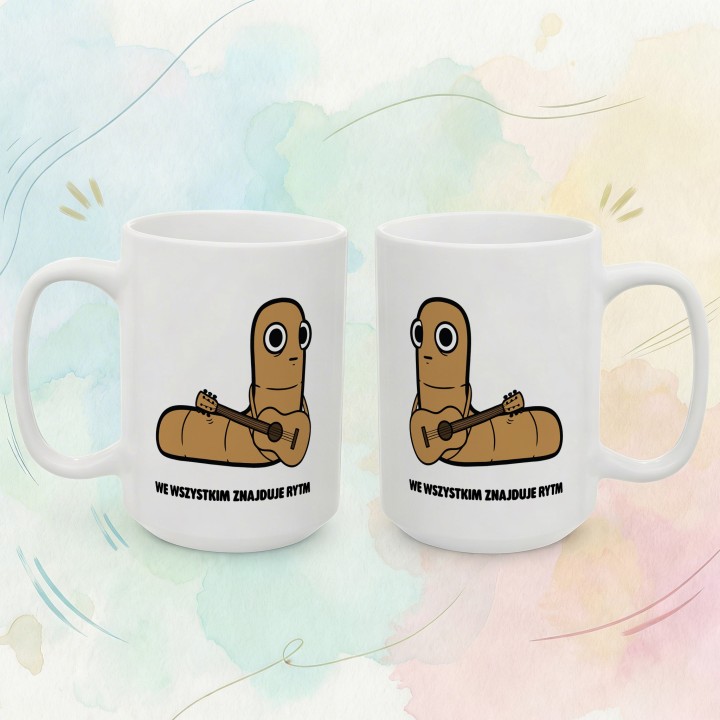 Kubek z nadrukiem We wszystkim znajduje rytm | Typowy Robak dla muzyka