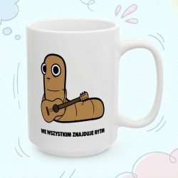 Kubek z nadrukiem We wszystkim znajduje rytm – Typowy Robak dla gitarzysty