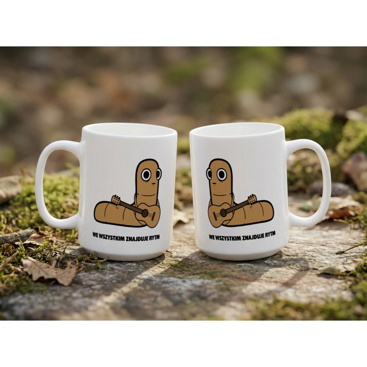Kubek z nadrukiem We wszystkim znajduje rytm | Typowy Robak dla muzyka