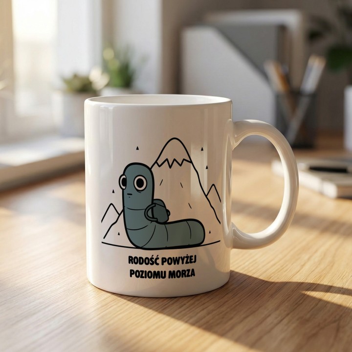 Kubek Radość powyżej poziomu morza | Prezent dla miłośnika gór Typowy Robak