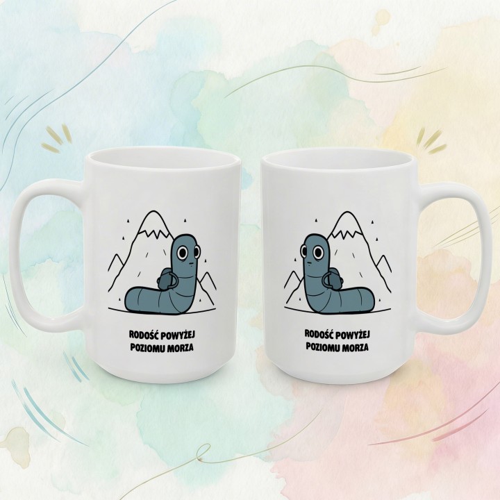 Kubek Radość powyżej poziomu morza | Prezent dla miłośnika gór Typowy Robak