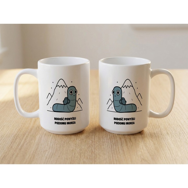 Kubek Radość powyżej poziomu morza | Prezent dla miłośnika gór Typowy Robak