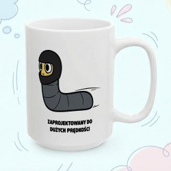 Kubek z nadrukiem Zaprojektowany do dużych prędkości – Typowy Robak dla fana ścigaczy