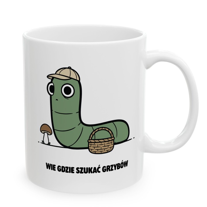 Kubek z nadrukiem Wie gdzie szukać grzybów | Typowy Robak dla grzybiarza