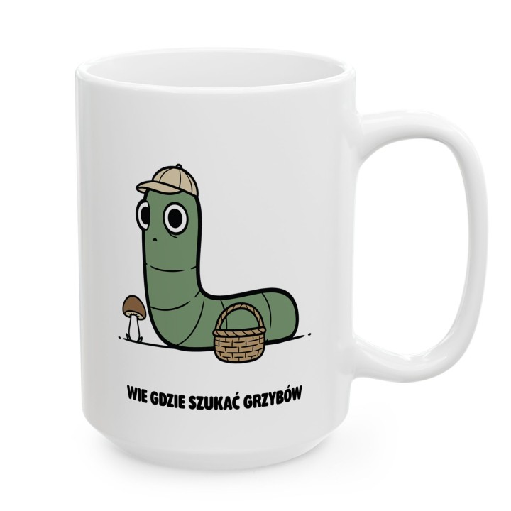 Kubek z nadrukiem Wie gdzie szukać grzybów | Typowy Robak dla grzybiarza