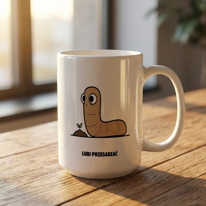Kubek Lubi przesadzać | Prezent dla ogrodnika Typowy Robak