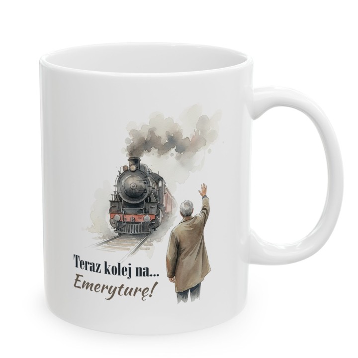 Kubek na emeryturę z lokomotywą „Teraz kolej…”