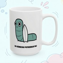 Kubek z nadrukiem Bo uśmiech potrzebuje fali – Typowy Robak surfer