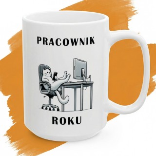 Kubek Pracownik Roku z kotem – ironiczny prezent dla pracowników biurowych i zdalnych