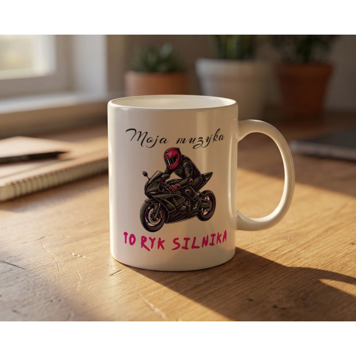 Kubek dla motocyklistki Moja muzyka to ryk silnika – Prezent na motor