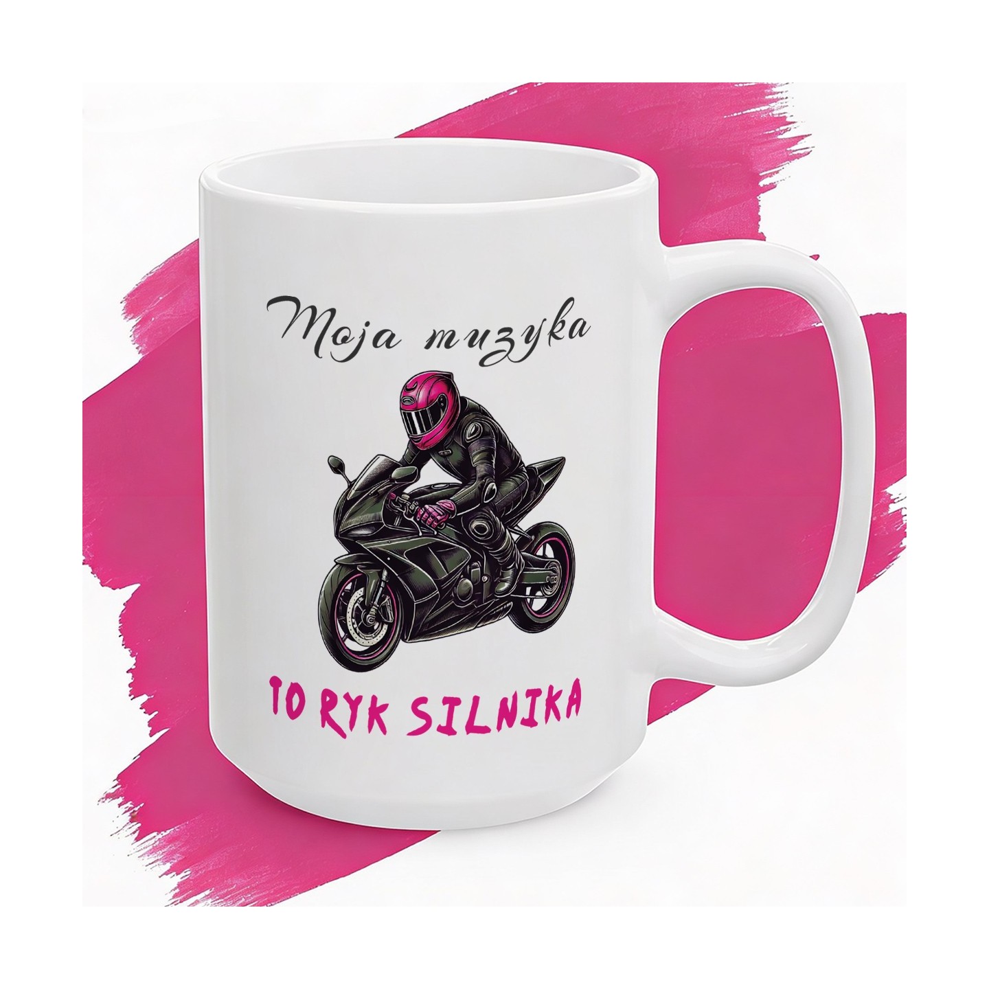 Kubek z nadrukiem „Moja muzyka to ryk silnika” – Prezent dla motocyklistki