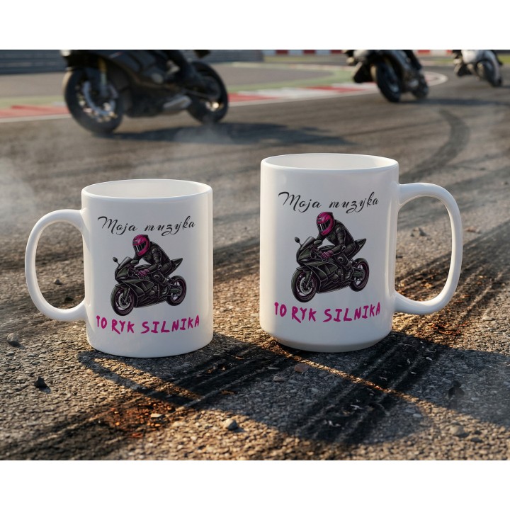 Kubek dla motocyklistki Moja muzyka to ryk silnika – Prezent na motor