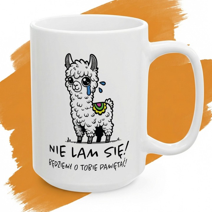 Kubek „Nie lam się!” – lama i gra słów na pożegnanie z pracy