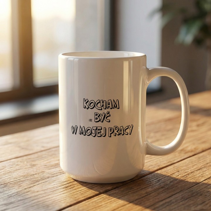Kubek z nadrukiem Kocham nie być w mojej pracy – Śmieszny prezent