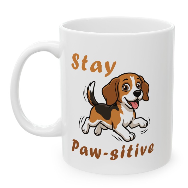 Kubek Stay Paw-sitive piesek Beagle Prezent dla psiarzy i optymistów