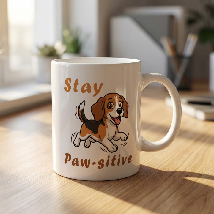Kubek Stay Paw-sitive piesek Beagle Prezent dla psiarzy i optymistów