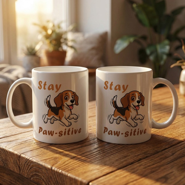 Kubek Stay Paw-sitive piesek Beagle Prezent dla psiarzy i optymistów