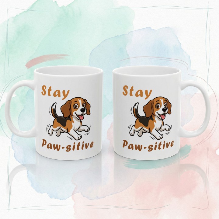 Kubek Stay Paw-sitive piesek Beagle Prezent dla psiarzy i optymistów