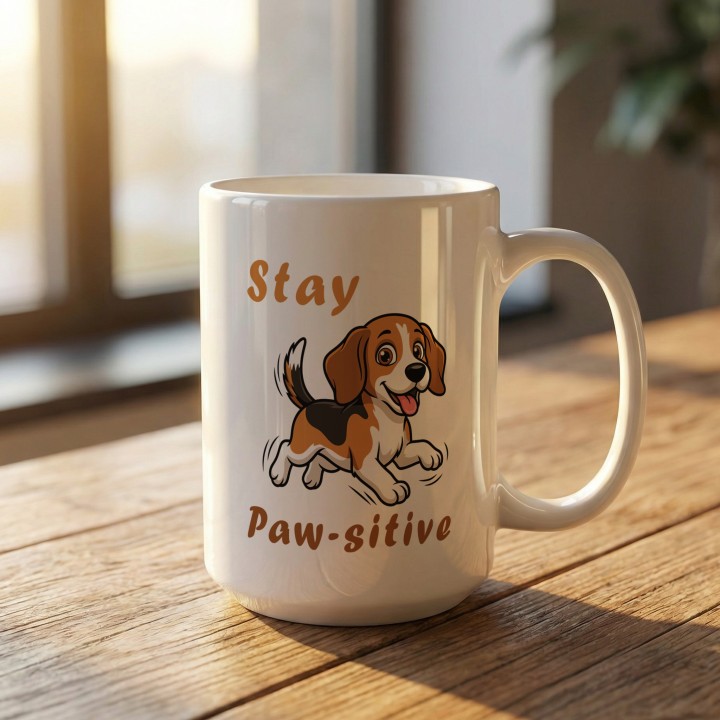 Kubek Stay Paw-sitive piesek Beagle Prezent dla psiarzy i optymistów