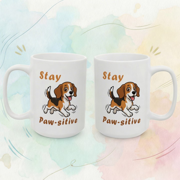 Kubek Stay Paw-sitive piesek Beagle Prezent dla psiarzy i optymistów
