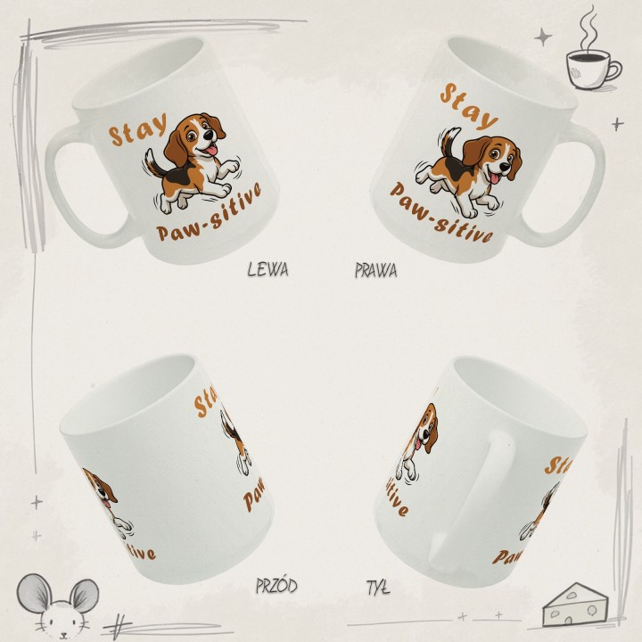 Kubek Stay Paw-sitive piesek Beagle Prezent dla psiarzy i optymistów