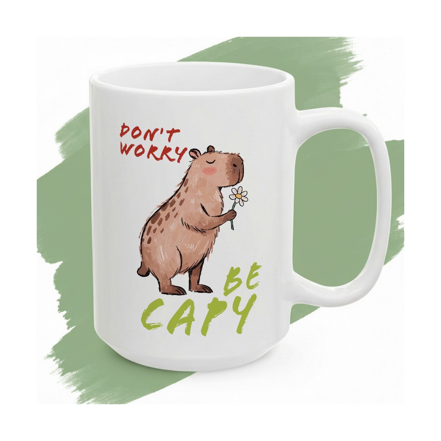 Kubek z nadrukiem „Don’t Worry Be Capy” – urocza kapibara chill