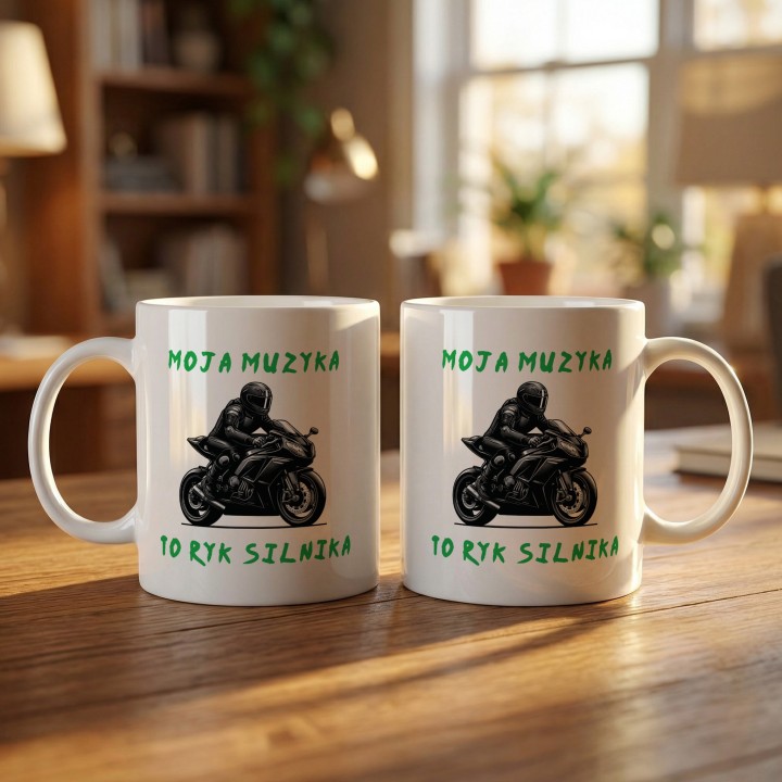 Kubek z nadrukiem Moja muzyka to ryk silnika – Prezent dla motocyklisty