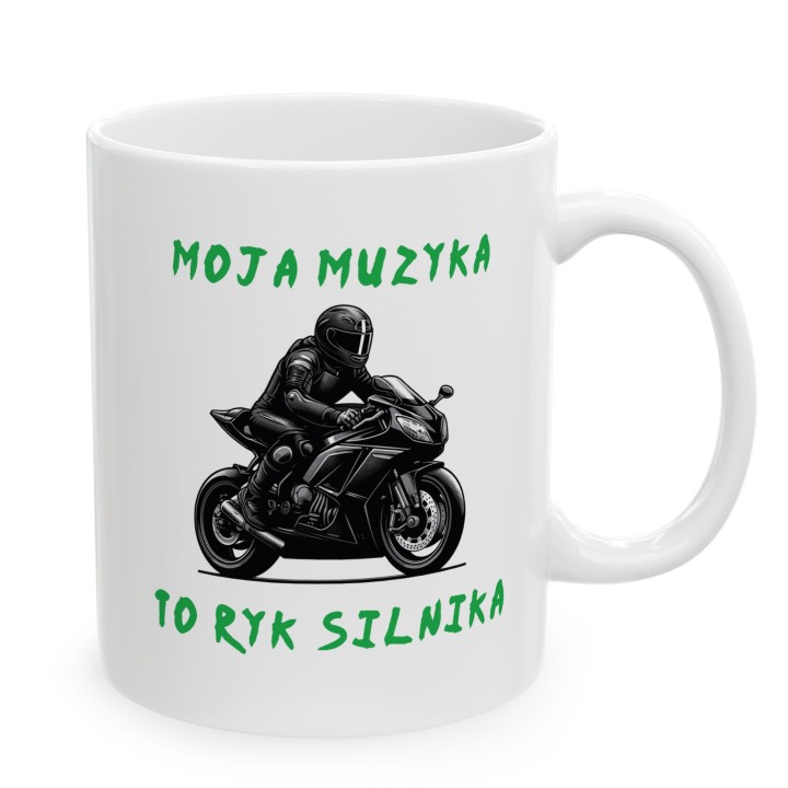 Kubek z nadrukiem Moja muzyka to ryk silnika – Prezent dla motocyklisty