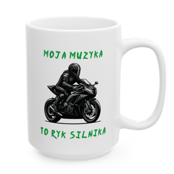 Kubek z nadrukiem Moja muzyka to ryk silnika – Prezent dla motocyklisty