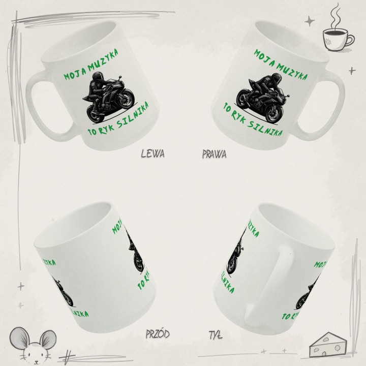Kubek z nadrukiem Moja muzyka to ryk silnika – Prezent dla motocyklisty