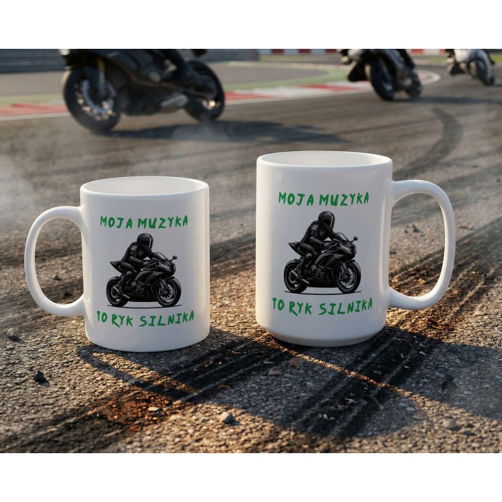 Kubek z nadrukiem Moja muzyka to ryk silnika – Prezent dla motocyklisty