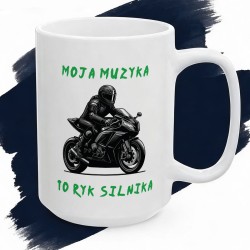 Kubek z nadrukiem „Moja muzyka to ryk silnika” – Prezent dla motocyklisty