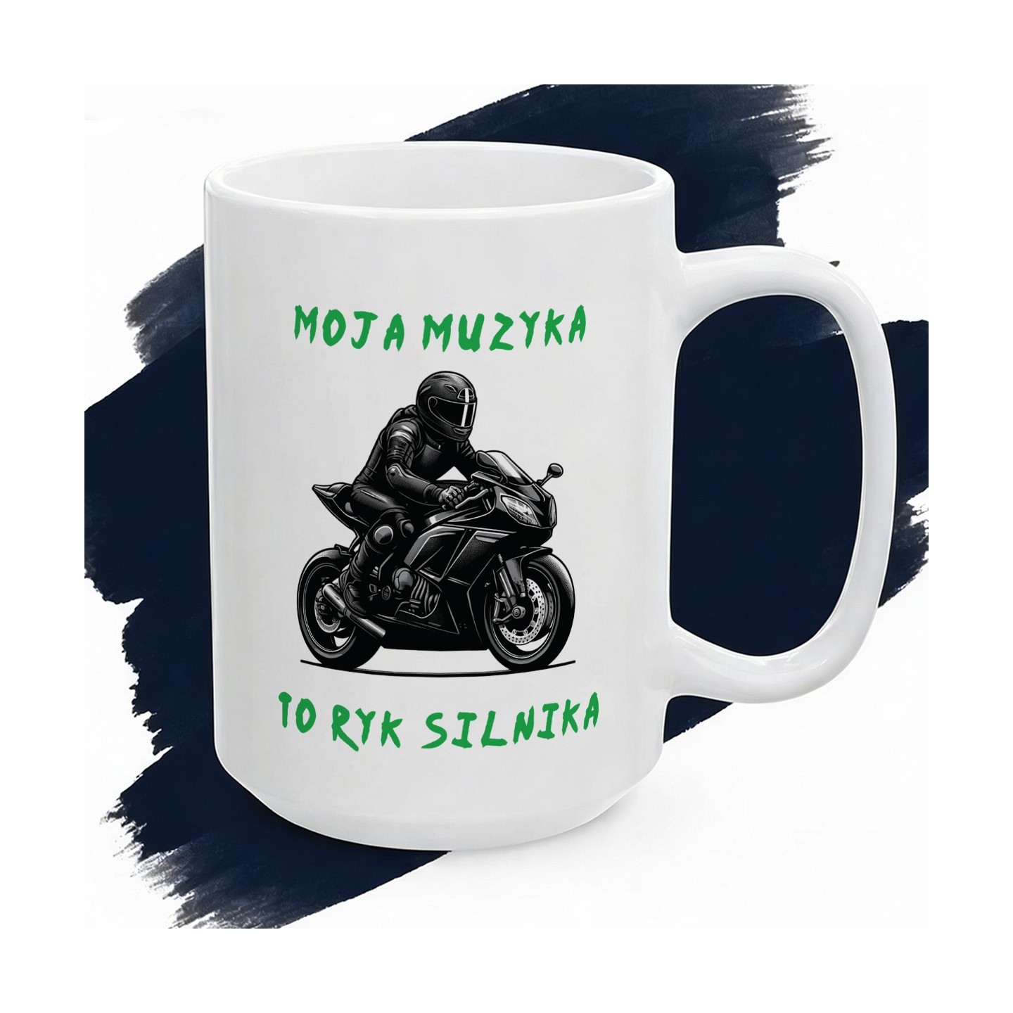 Kubek z nadrukiem „Moja muzyka to ryk silnika” – Prezent dla motocyklisty