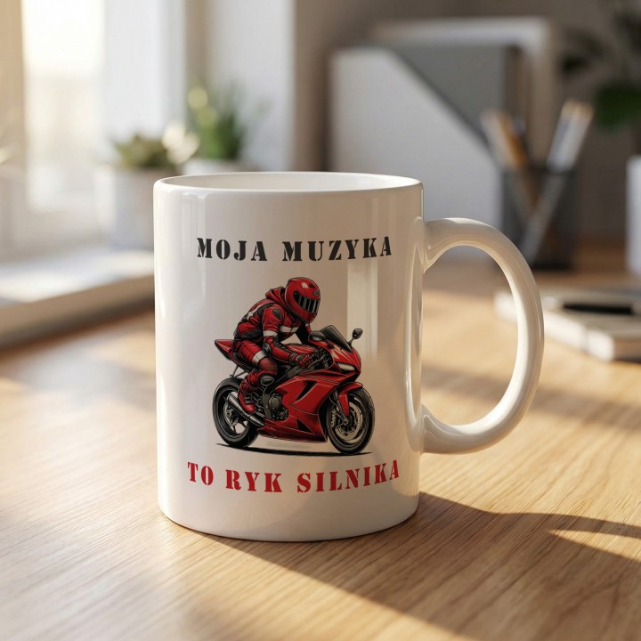 Kubek dla motocyklisty Moja muzyka to ryk silnika prezent dla fana motorów
