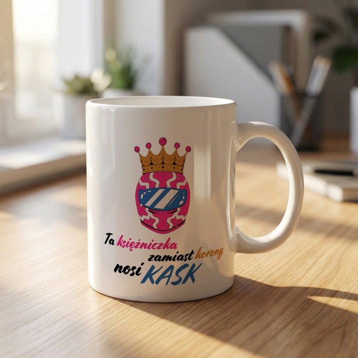Kubek Ta księżniczka zamiast korony nosi KASK prezent dla motocyklistki