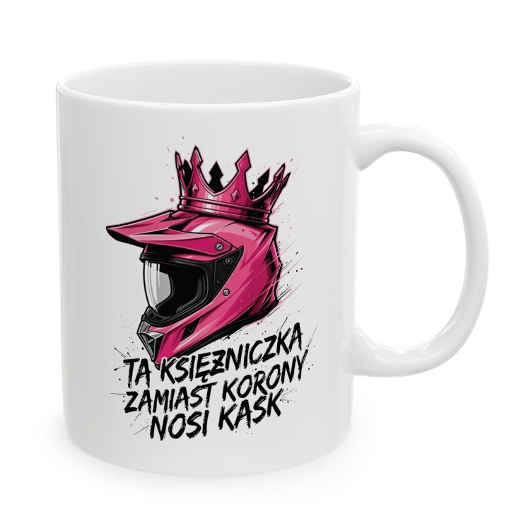 Kubek Ta księżniczka nosi kask – prezent dla kobiet jeżdżących na enduro motocross offroad