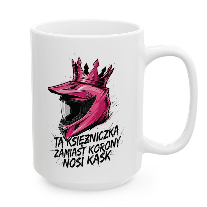 Kubek Ta księżniczka nosi kask – prezent dla kobiet jeżdżących na enduro motocross offroad