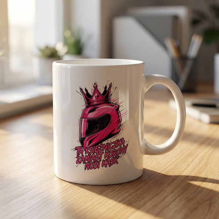 Kubek dla motocyklistki Ta księżniczka zamiast korony nosi KASK art splash