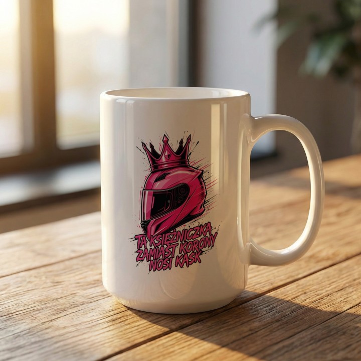 Kubek dla motocyklistki Ta księżniczka zamiast korony nosi KASK art splash