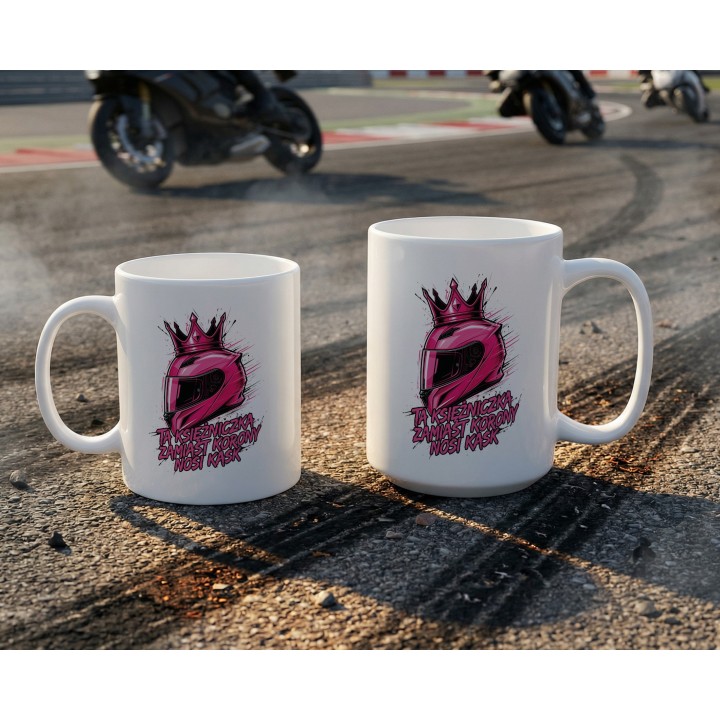 Kubek dla motocyklistki Ta księżniczka zamiast korony nosi KASK art splash